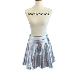 SILVER Metallic Skirt A-line Flared Skater Skirt for Halloween Costume Party